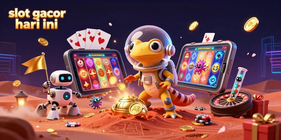 Engage with slot gacor hari ini in a vibrant scene with alien characters and casino elements.