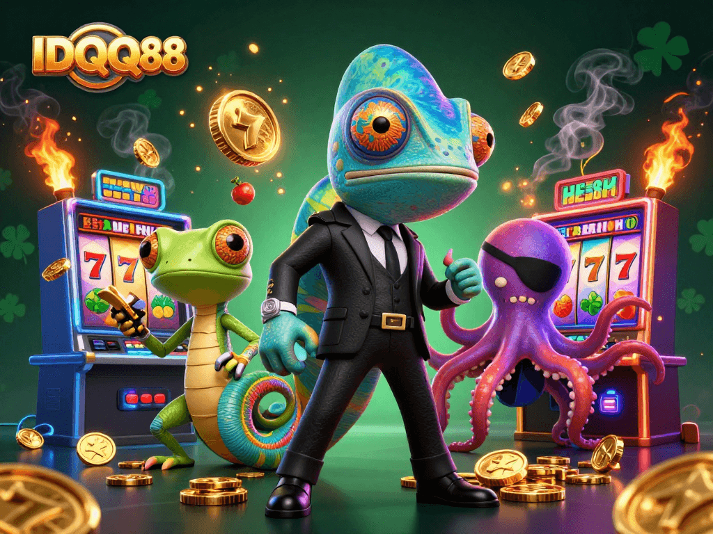 IDQQ88 engages players in a thrilling slot machine adventure with a dynamic 3D illustration.
