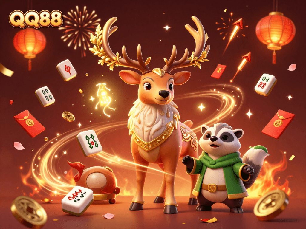 Engage with thrilling QQ88 gaming experiences amidst vibrant festive elements.