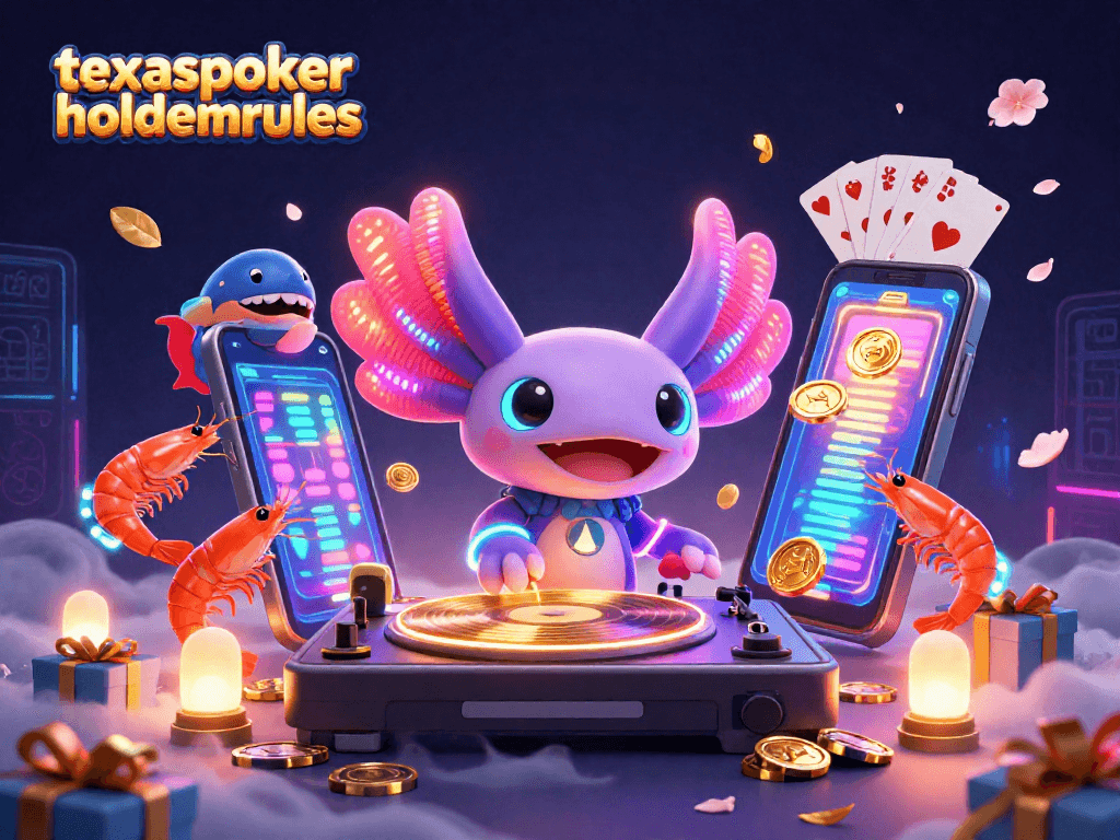 Experience thrilling strategies with texaspokerholdemrules as a vibrant axolotl DJ and friends energize the poker game scene.