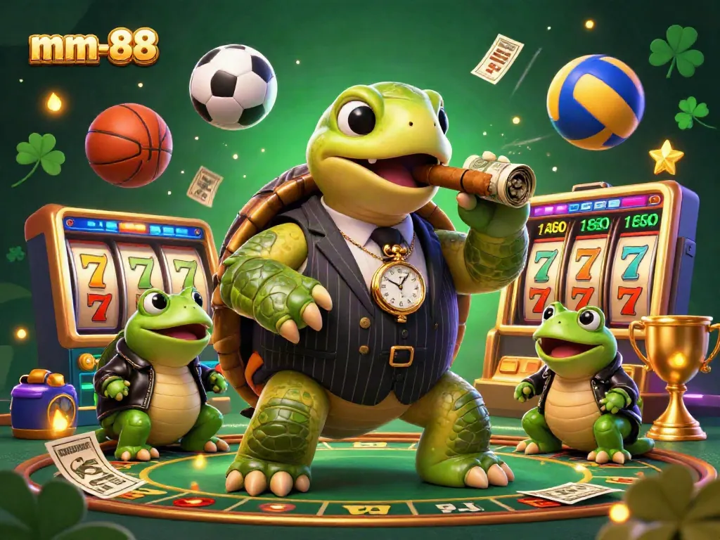 Engage with mm-88 excitement as vibrant casino elements and cartoon characters bring thrilling gaming to life.