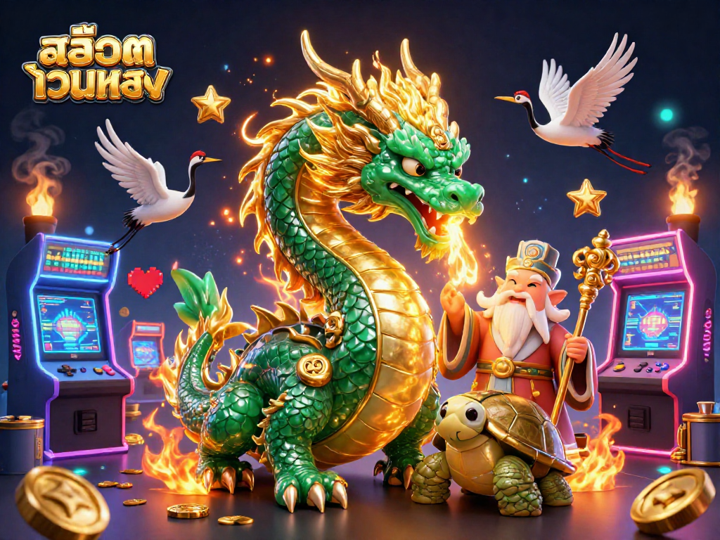 Experience exciting gameplay at สล็อตเว็บตรง with the emerald jade dragon and vibrant casino elements.
