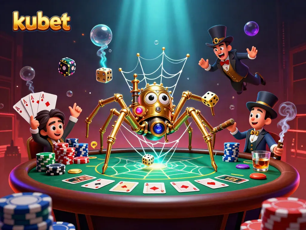 Engage with kubet at this vibrant steampunk casino illustration featuring golden elements.