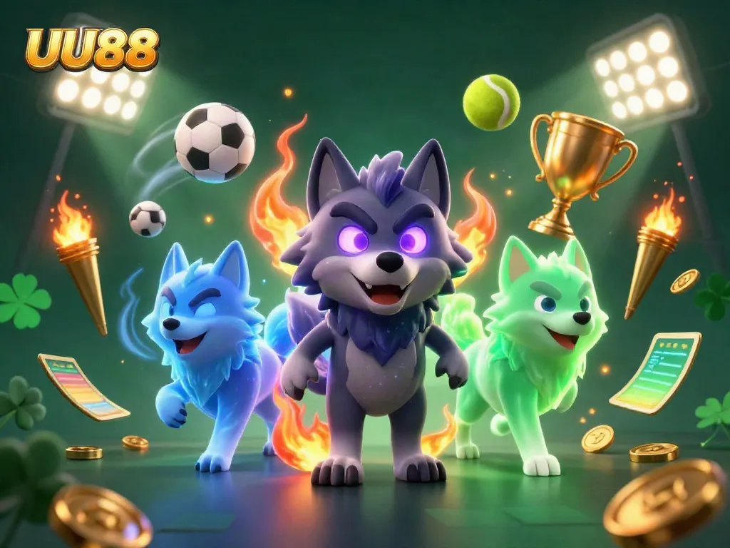 Engage in gaming excitement at UU88 with a wolf pack leader and vibrant sports elements.
