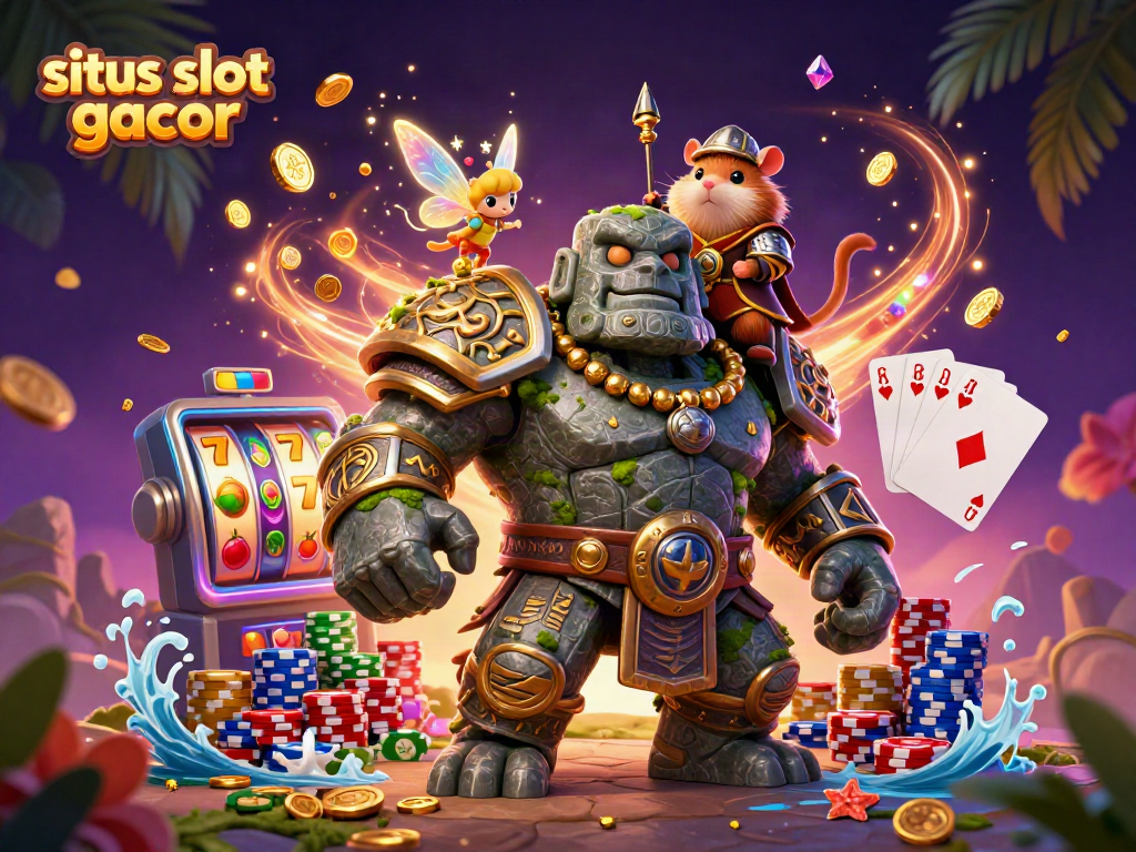Win big at situs slot gacor surrounded by magical characters and sparkling casino elements.