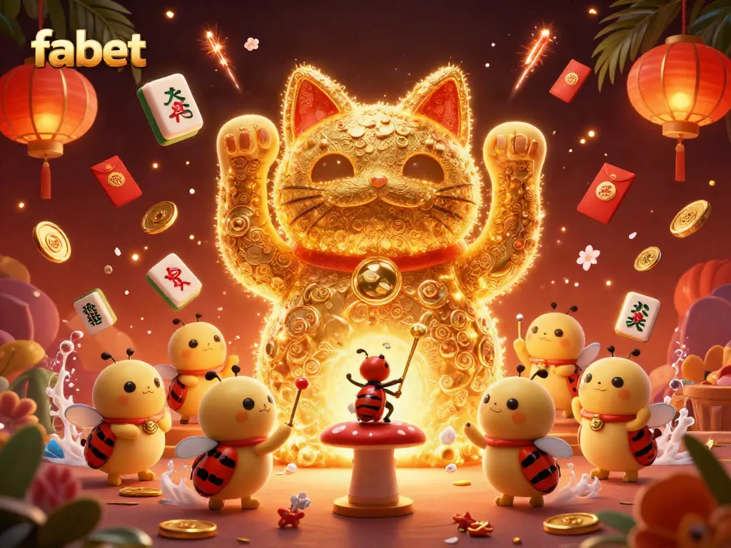 Experience betting excitement with fabet's vibrant lucky cat casino illustration.