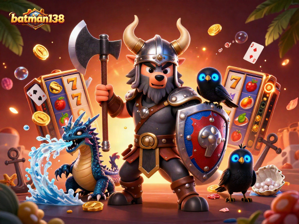 Win big with batman138 in this vibrant casino scene featuring thrilling slot elements.