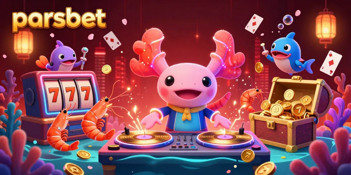 Experience the vibrant energy of parsbet in this colorful 3D illustration featuring a neon DJ at a casino scene.