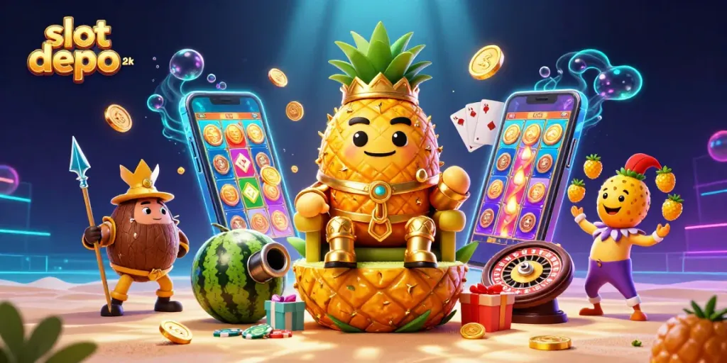 Experience the excitement with slot depo 2k at this vibrant, animated beach casino scene.