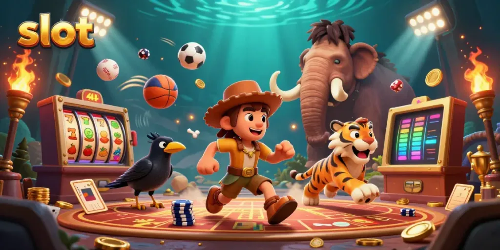Engage with thrilling slot gameplay featuring dynamic characters and casino elements in a prehistoric setting.