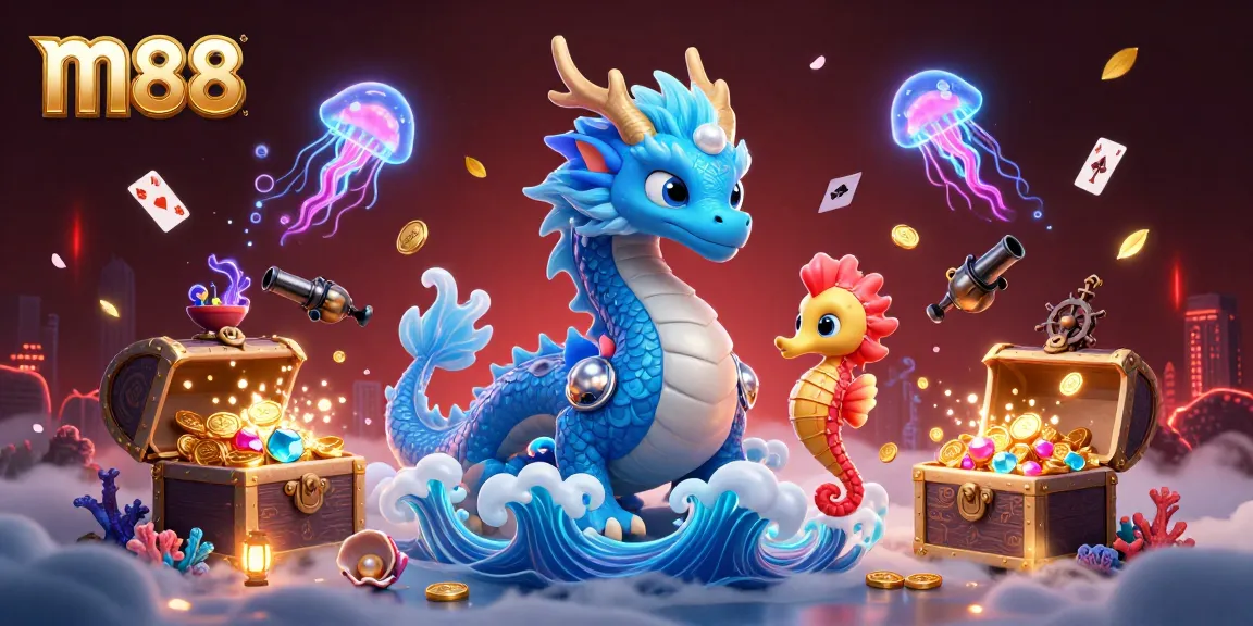 Engage with m88's immersive underwater casino scene featuring vibrant characters and dynamic game elements.