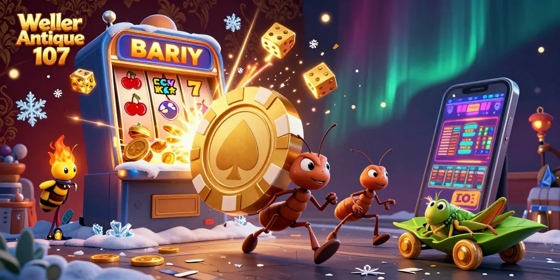 Immerse in the vibrant world of Weller Antique 107 with a 3D heist scene featuring ants and gaming elements.