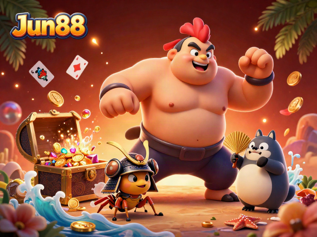 Experience thrilling gameplay at Jun88 with animated characters and casino elements.
