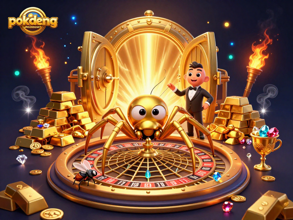 Experience thrilling bets in pokdeng-online88's vibrant 3D casino scene, featuring a roulette-themed web.