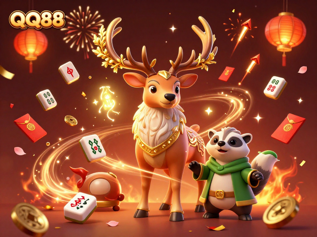Engage with thrilling QQ88 gaming experiences amidst vibrant festive elements.