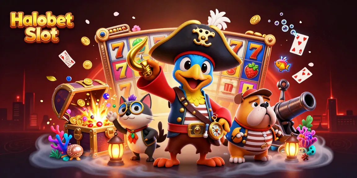 Engage in thrilling gameplay with Halobet Slot alongside a vibrant pirate crew.