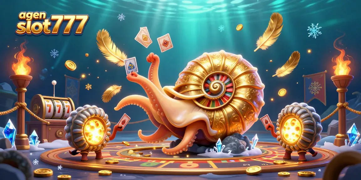 Engage with exciting agen slot777 gameplay featuring a giant nautilus roulette character and glowing ammonites.
