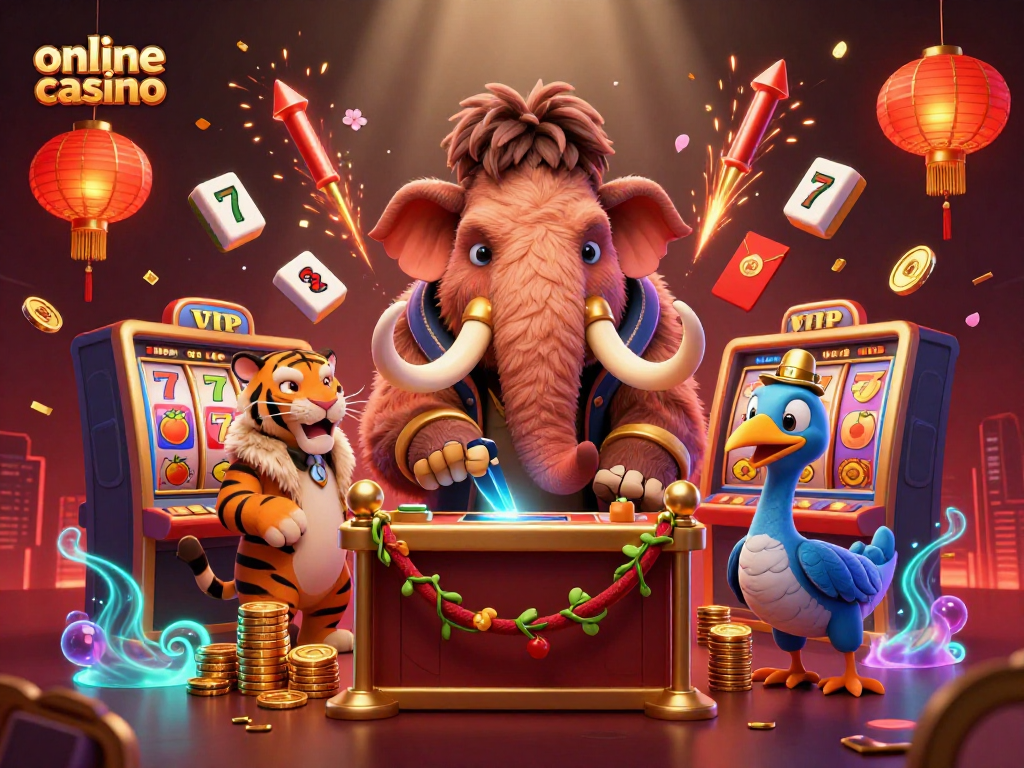 Experience the exciting atmosphere of an online casino with vibrant characters and elements.