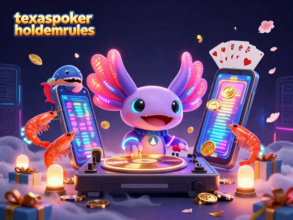 Experience thrilling strategies with texaspokerholdemrules as a vibrant axolotl DJ and friends energize the poker game scene.