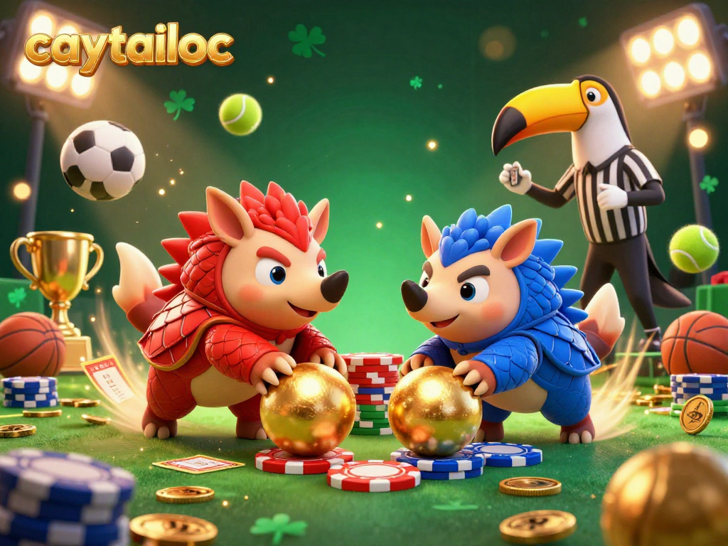 Caytailoc depicts rival pangolins competing in a dynamic gambling scene filled with excitement and casino elements.