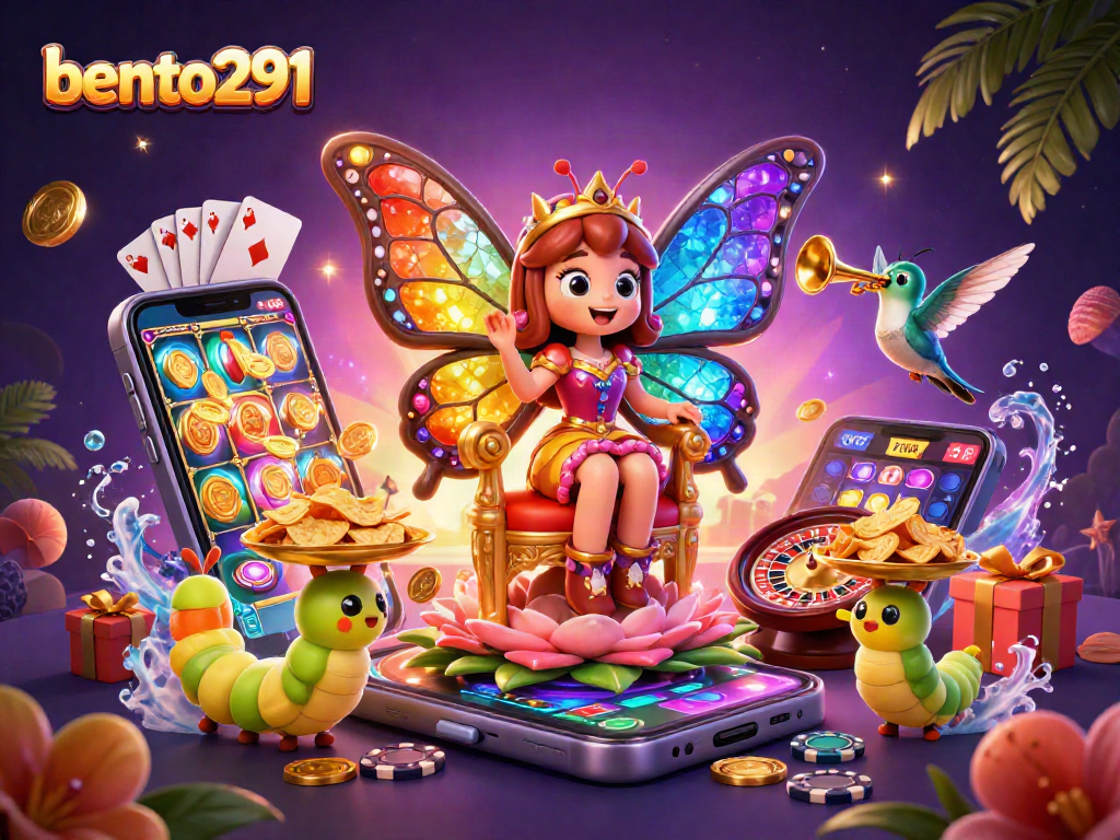 Experience vibrant gaming action at bento291 with the butterfly queen and casino elements!