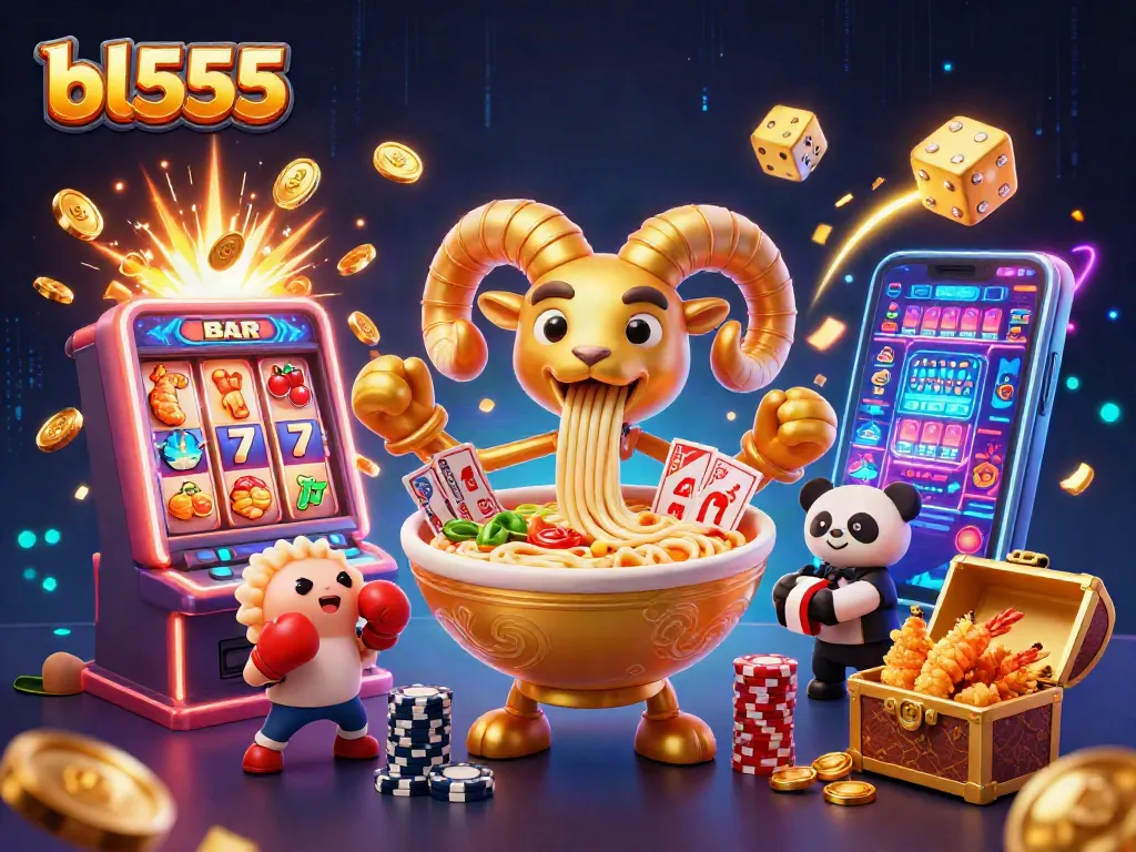 Experience the excitement of bl555 with a vibrant 3D cartoon casino scene full of games, characters, and action.
