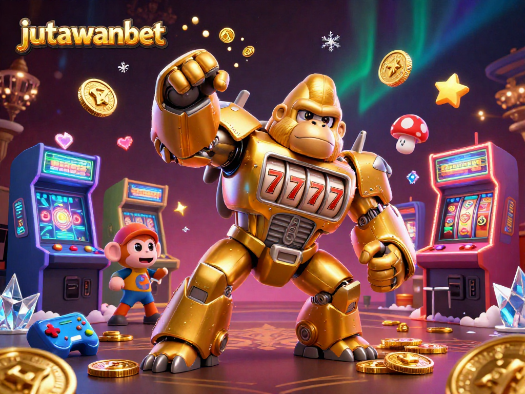 Experience thrilling gaming action with jutawanbet's vibrant slot machine mech and arcade elements.
