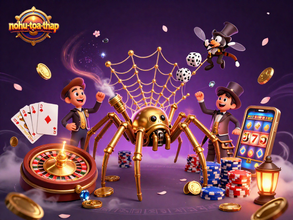 Nohu-toa-thap showcases a vibrant casino scene filled with golden coins and dynamic game elements.