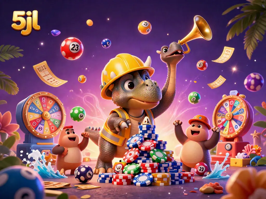 Experience thrilling excitement at 5jl with colorful lottery balls and cheering animated characters.
