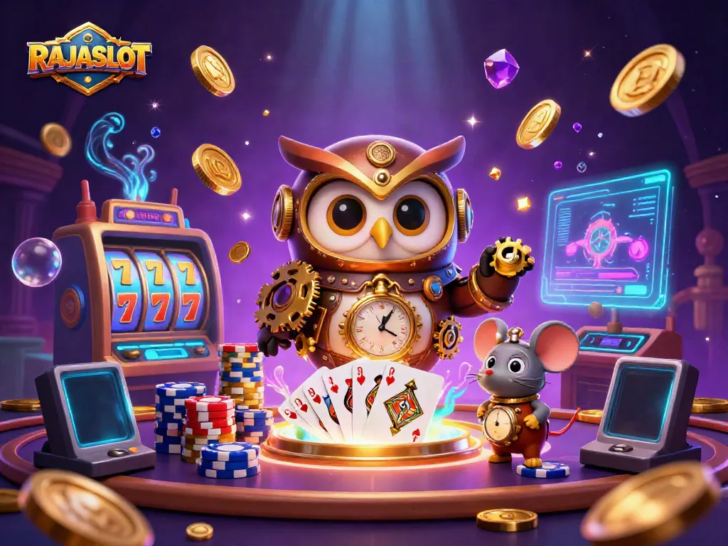 RAJASLOT menghadirkan pengalaman bermain slot dengan desain karakter unik dan elemen kasino yang menarik.