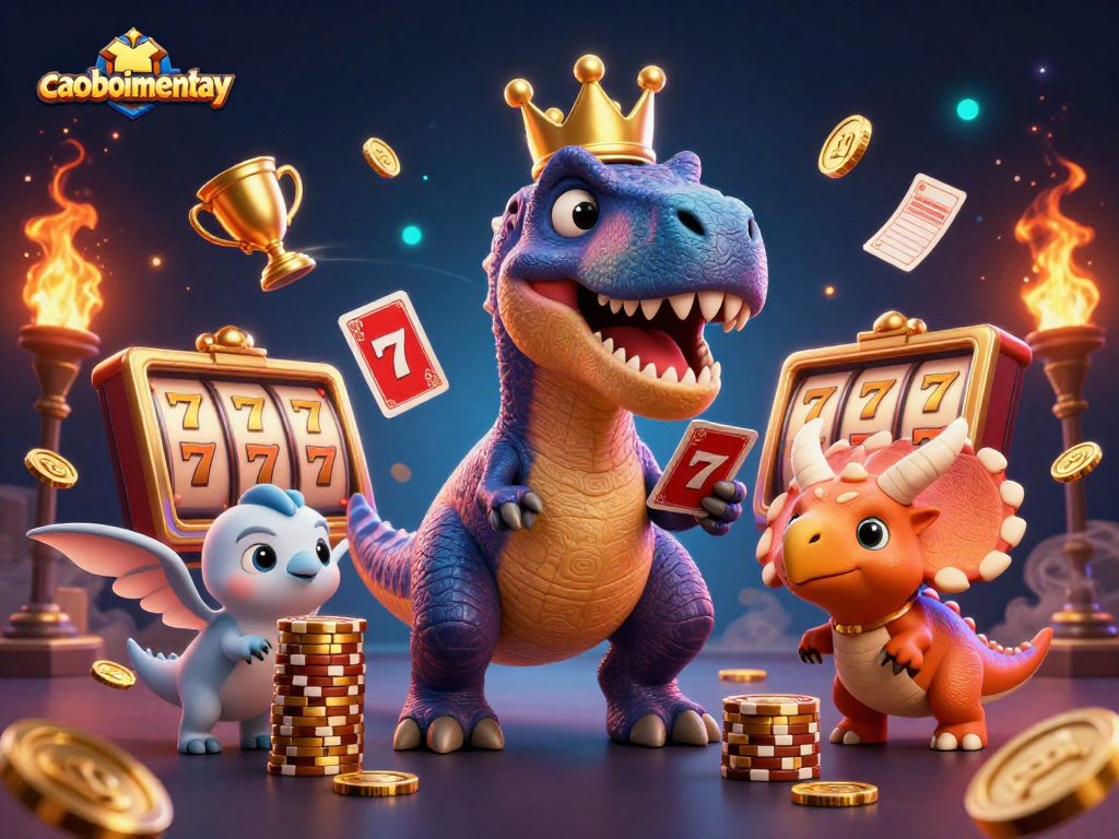 Engage in caoboimientay with dynamic T-Rex card shuffling and vibrant casino elements.