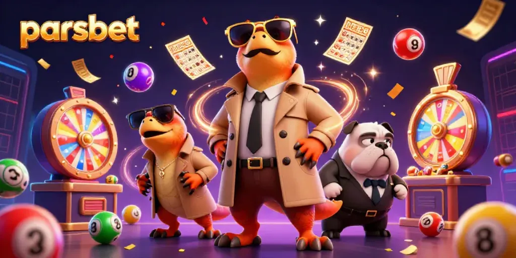 Parsbet casino eğlencesini temsil eden raptorlar ve bouncer ile zengin dekorasyon.