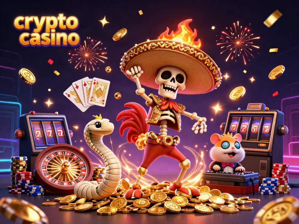 Experience the vibrant excitement of a crypto casino with colorful characters and dynamic game elements.