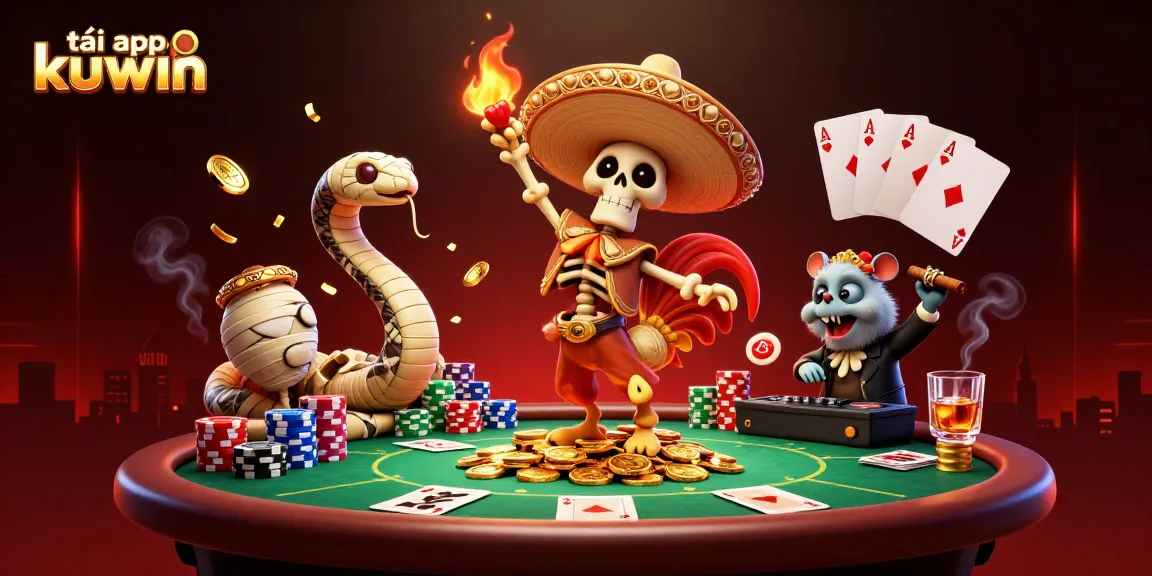 Tải app kuwin for a thrilling gambling experience with lively characters and vibrant casino elements.