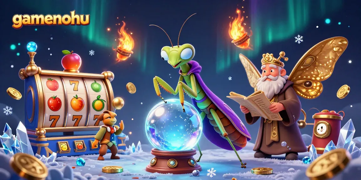 Experience gamenohu slots with fortune teller and a mystical atmosphere in this vibrant 3D illustration.