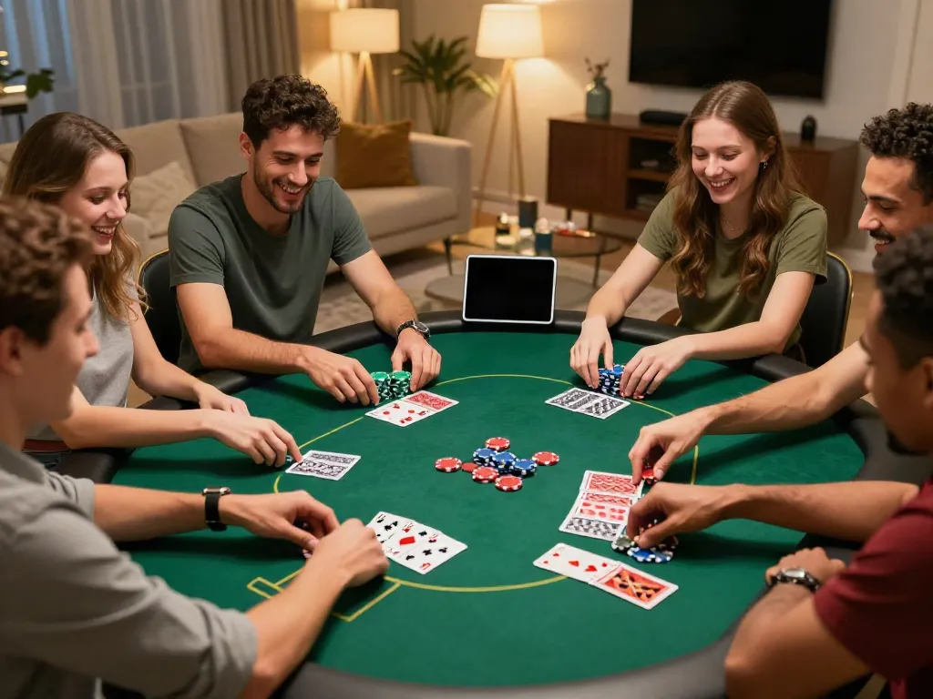 Friends enjoying a lively poker game at home highlighting the excitement of poka88 gaming.