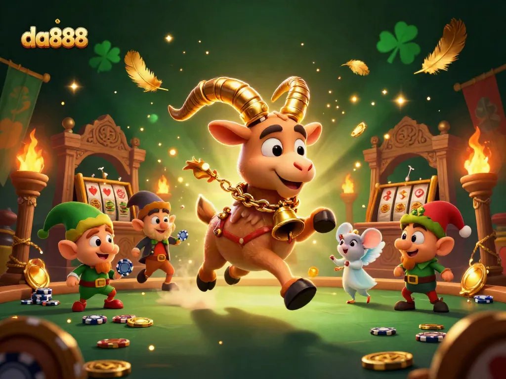 Experience the thrilling da888 casino adventure with Krampus and festive chaos in this 3D illustration.