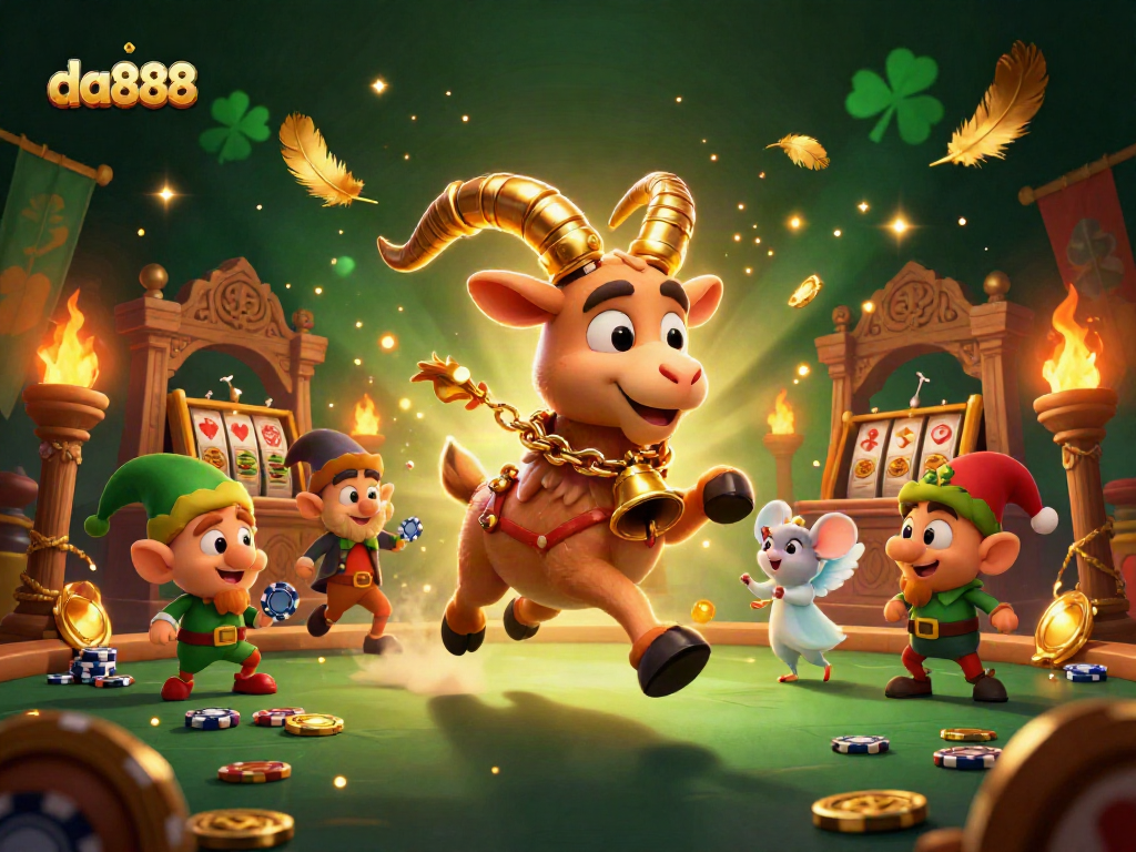 Experience the thrilling da888 casino adventure with Krampus and festive chaos in this 3D illustration.
