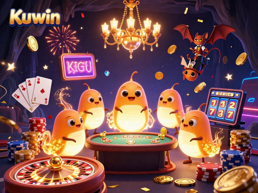 Kuwin glowworms light up a dynamic cave casino filled with games and treasures.