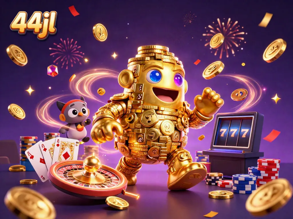 Experience the excitement of 44jl casino gaming with a golden golem, sparkling gems, and dynamic slots.