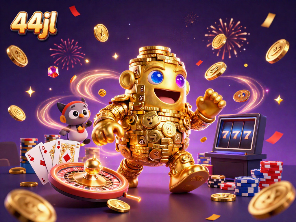 Experience the excitement of 44jl casino gaming with a golden golem, sparkling gems, and dynamic slots.