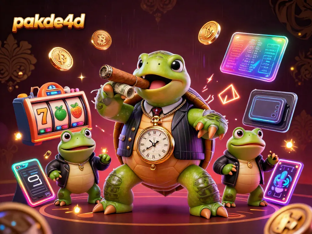 Engage with pakde4d's vibrant casino world featuring a mobster turtle and dynamic gaming elements.