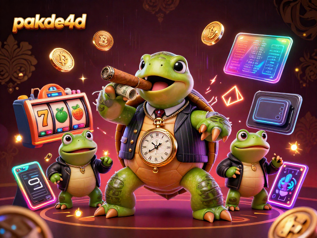 Engage with pakde4d's vibrant casino world featuring a mobster turtle and dynamic gaming elements.