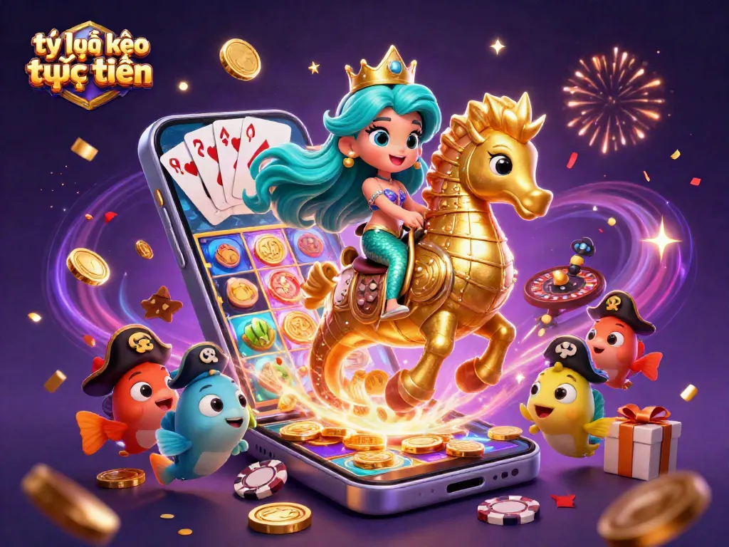 Captivate with tỷ lệ kèo trực tuyến, featuring a mermaid princess in a vibrant casino scene.