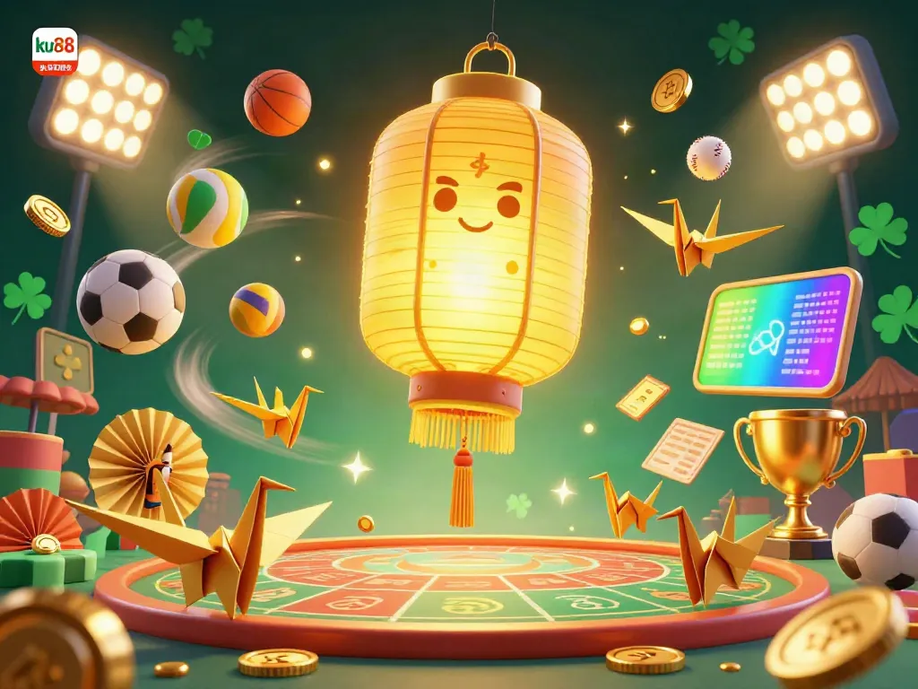 Experience the thrills of ku88 as golden lanterns and sports elements light up the casino.