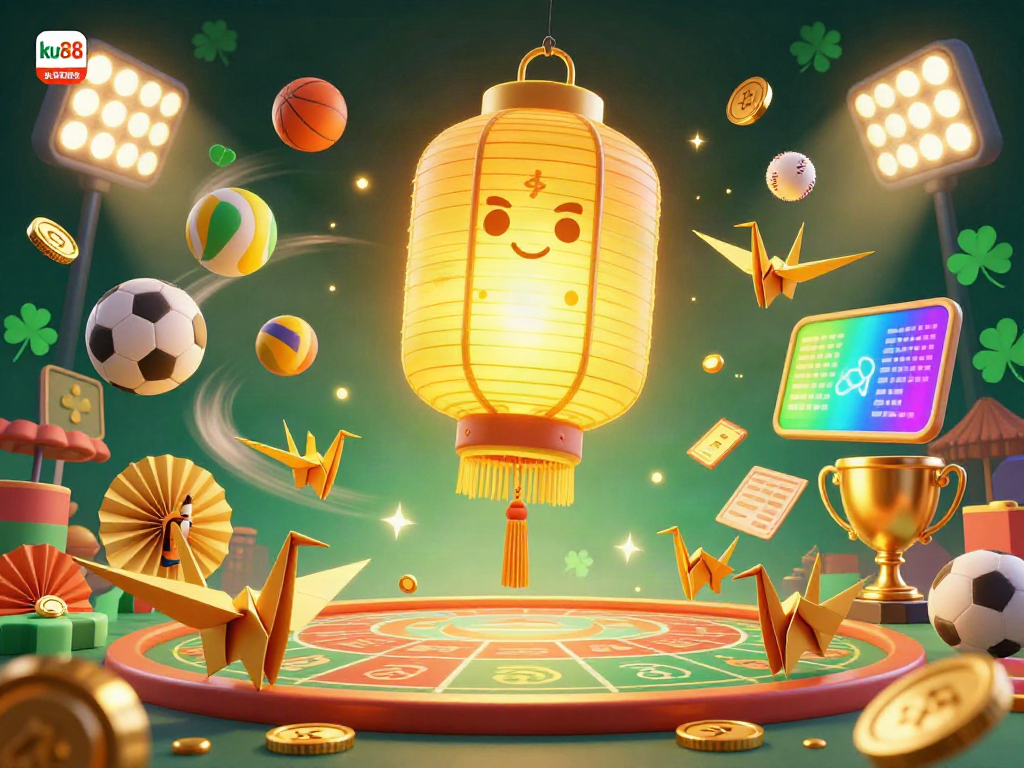 Experience the thrills of ku88 as golden lanterns and sports elements light up the casino.