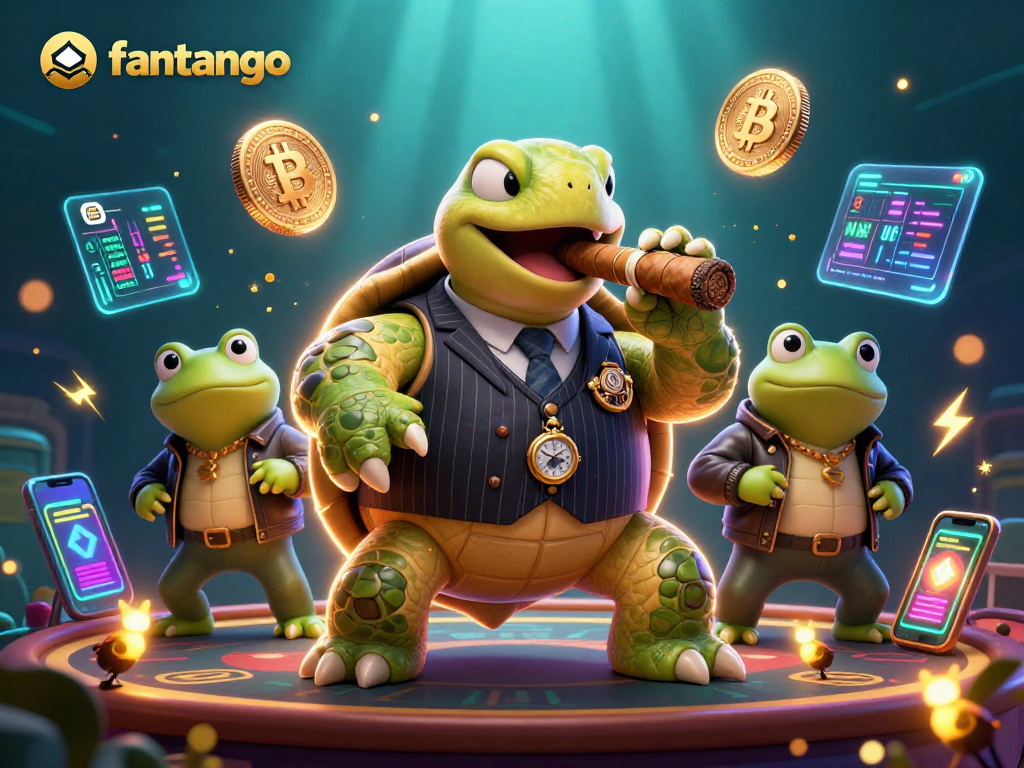 Experience thrilling fantango action with a cartoon turtle and bullfrog enforcers in a vibrant casino.