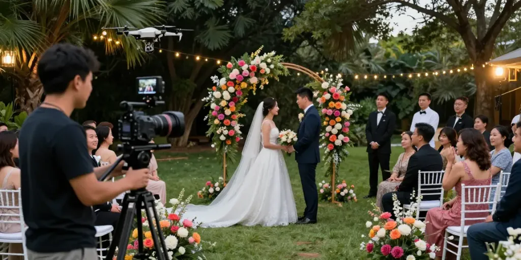 Videografi pernikahan oleh nagawin77 dengan momen indah dan dekorasi bunga yang elegan.