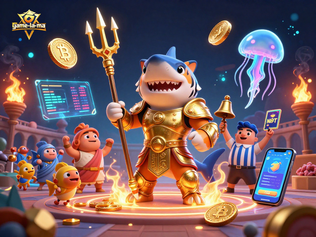 Engage with game-la-ma's thrilling underwater casino adventure featuring a shark in gladiator armor.