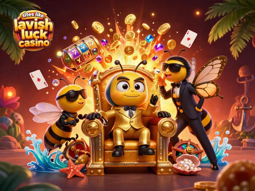 Win big at sites like Lavish Luck Casino with vibrant 3D gaming action illustration.